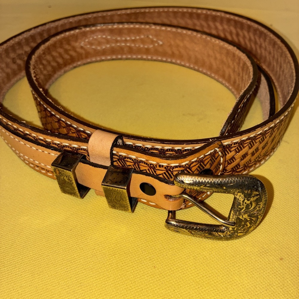 Vtg Top Grain Leather Belt Size 46 Western Style